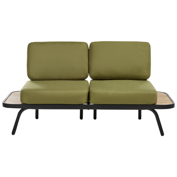 Gartenbank mit zwei Sitzplätzen, Holzablage und Polsterauflagen