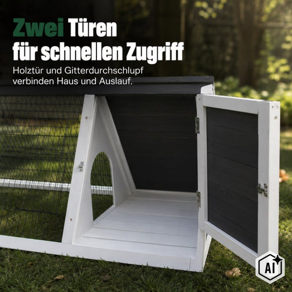 Holzstall für Kleintiere mit zwei Türen und Gitterdurchschlupf für den Außenbereich