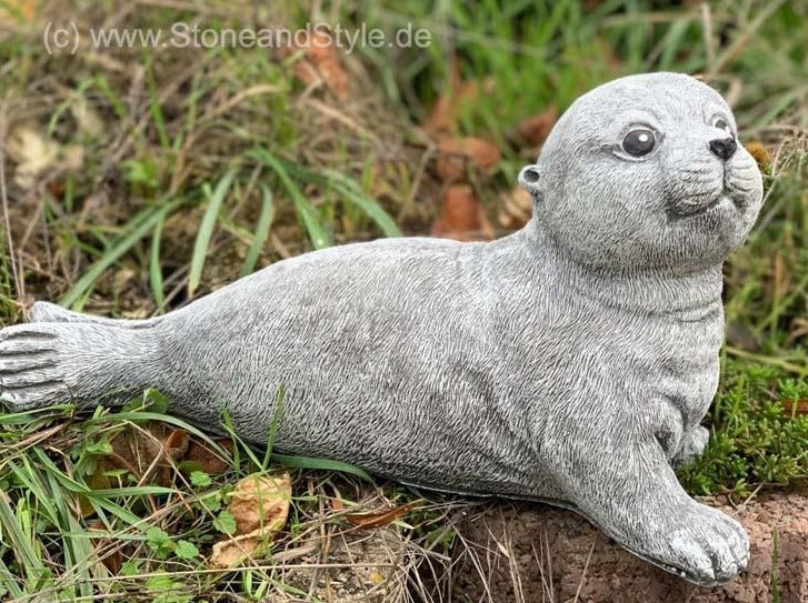 Steinfigur Robbe für die Gartendekoration aus wetterfestem Steinguss