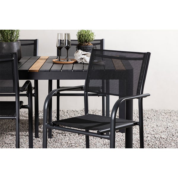 TogoSantorini Gartenset 1 Esstisch, 4 Stühle schwarz. 90 X 150 X 75 cm