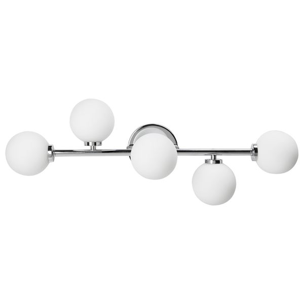 Badezimmerlampe mit fünf Leuchten und runden Lampenschirmen