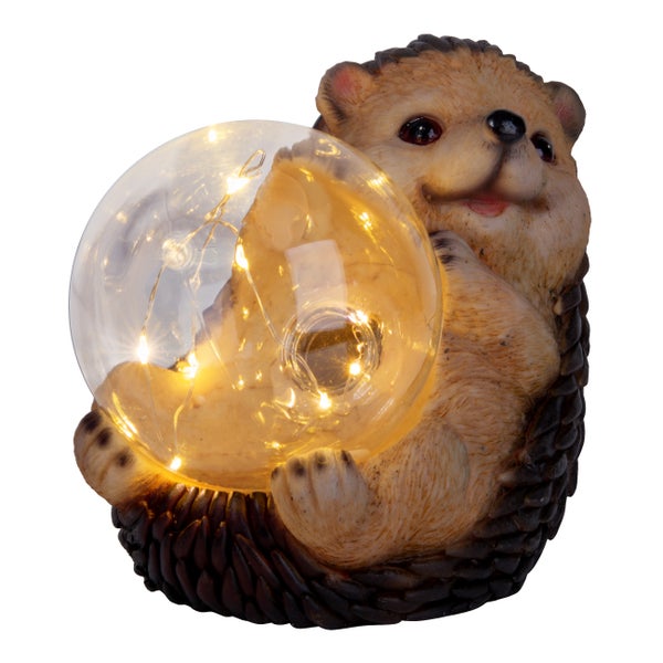 LED Solarleuchte Igel für Terrasse und Garten, aus braunem Kunststoff, mit fest verbauten LEDs, Deko Lampe für Außen 17 x 14,5 x 12 cm