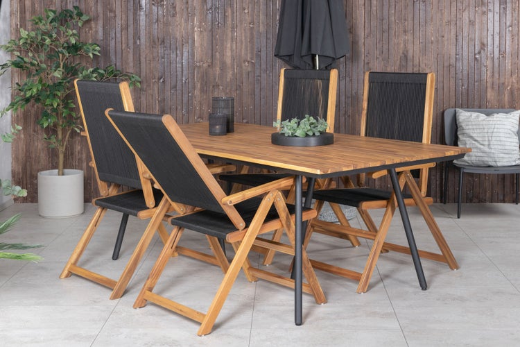 Chan Gartenset Tisch 100x200cm und 4 Stühle Little John schwarz, natur. 100 X 200 X 74 cm