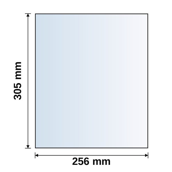 Maßzeichnung eines rechteckigen Paneels mit einer Höhe von 305 Millimetern und einer Breite von 256 Millimetern.