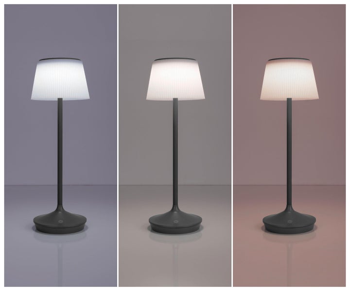LED Leuchte EMMI für Außen und Innen, Tischlampe aus Metall und Kunststoff , mit fest verbauten LEDs, LED Tischlampe für Balkon, Terrasse, Garten, Wohnzimmer, Wintergarten, ca. 38 cm hoch