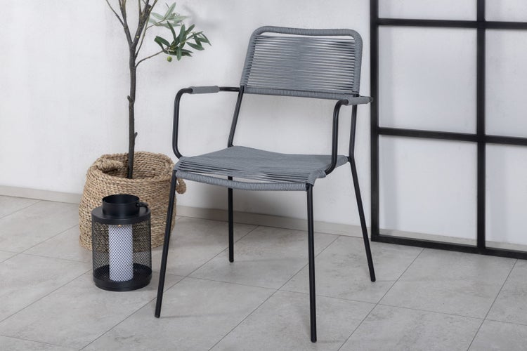 Lindos Gartenstuhl mit Armlehnen stapelbar schwarzgrau. 4er Set