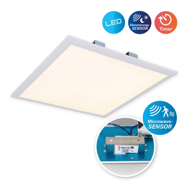LED-Sensor-Panel ALEGRE Seitenlänge 45 cm, viele Funktionen, Aufbauleuchte inkl. Halterung aus Metall und Kunststoff, integrierte LEDs warmweiß