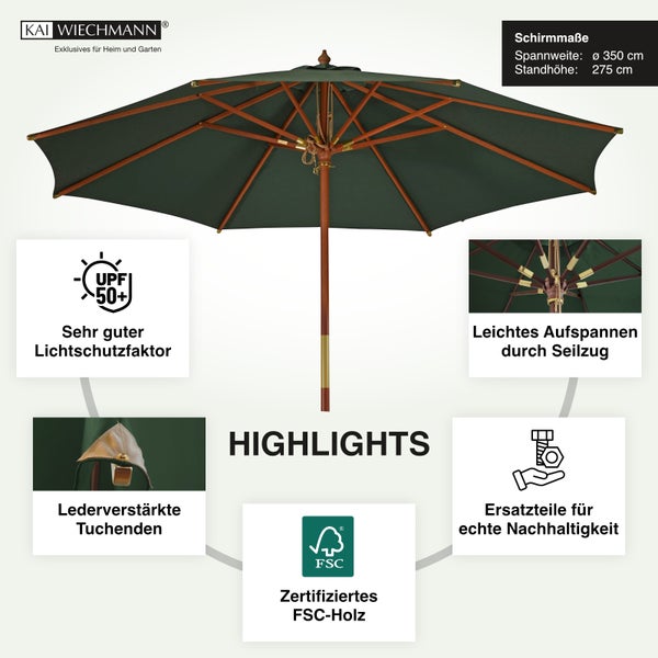 Sonnenschirm 350 cm grün edel Windauslass UV-Schutz 50
