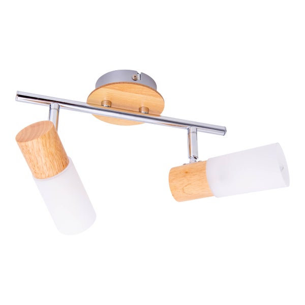 Deckenleuchte mit zwei Spots aus Holz und Metall