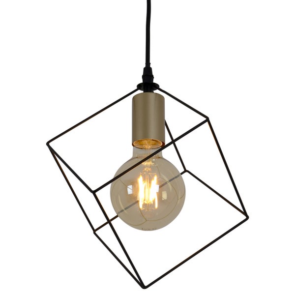 Pendelleuchte mit geometrischem Lampenschirm und Glühbirne