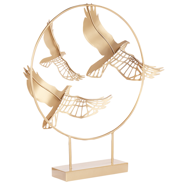 Dekorative Metallfigur mit Vogelfiguren in einem Kreis