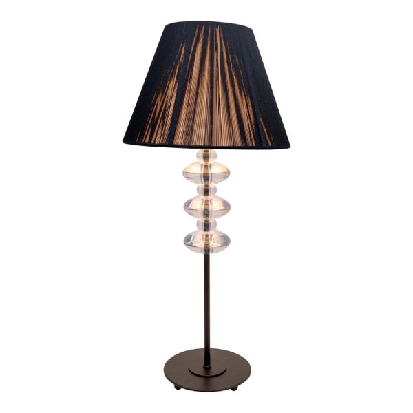 Stehleuchte mit schwarzem Schirm und transparentem Glaskörper