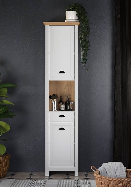 Landside Badschrank 2 Türen, 1 Schublade, 1 Fach, grau. 46 X 33 X 191 cm