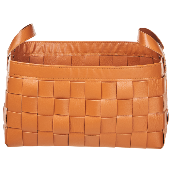 Aufbewahrungskorb aus geflochtenem Lederimitat mit Tragegriffen