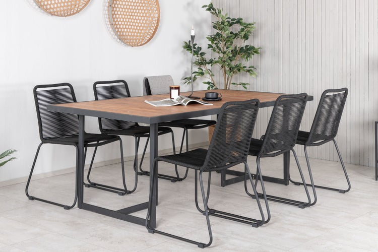 Khung Gartenset Tisch 100x200cm und 6 Stühle stabel Lindos schwarz, natur. 100 X 200 X 75 cm