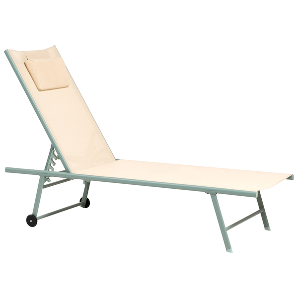 Gartenliege mit Kopfkissen und Rädern