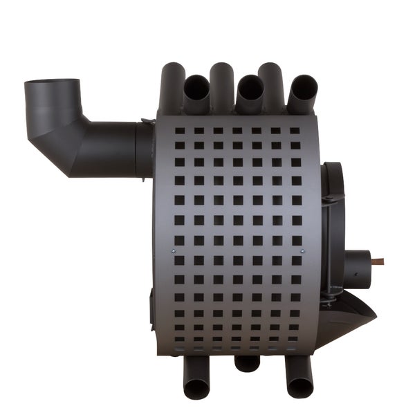 Holzofen mit quadratischem Lochmuster