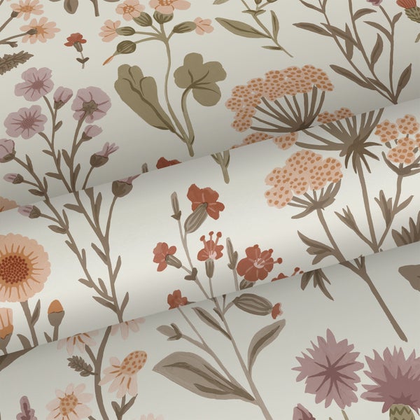 Sanders und Sanders Tapete Feldblumen Graugrün - 50 x 900 cm - 935380
