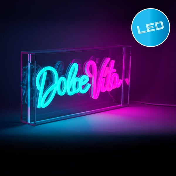 Dolce Vita LED Leuchtreklame in einem transparenten Acrylgehäuse