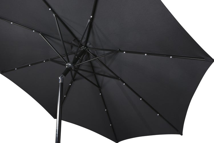 Rices Sonnenschutz Sonnenschirm, mit Kurbel, LED Solar uynd Neigung Ø3m schwarz/schwarz. 300 X 300 X 248 cm