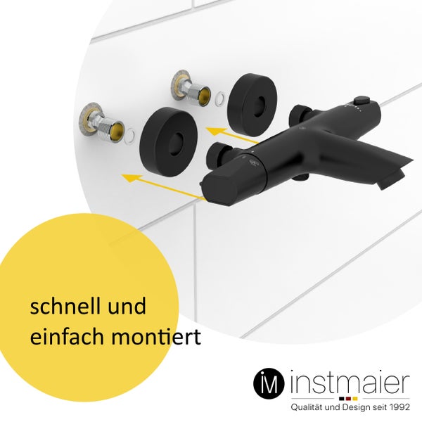 instmaier Wannenfüllthermostat T2 | wassersparende Eco-Stop Funktion | Badewannenarmatur | Mischbatterie Badewanne Schwarz Matt | für konstante Wassertemperatur