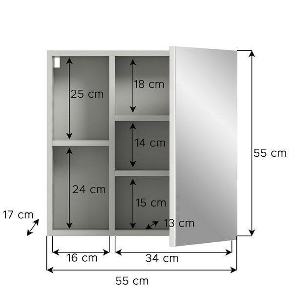 Copa Spiegelschrank Bad 1 Tür 2 Fächer hellgrau, Spiegel. 55 X 17 X 55 cm