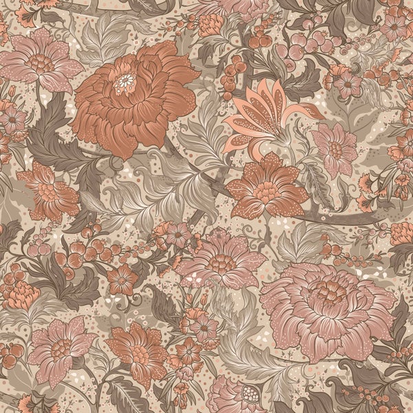 ESTAhome Tapete Blumenmuster Terrakotta - 50 x 900 cm - 131194