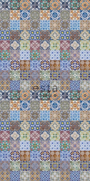 ESTAhome XXL-Vliestapete spanische Fliesen Blau, Orange, Grün und Beige - 50 x 900 cm - 158603