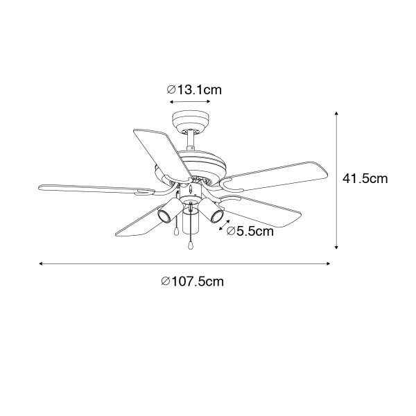 Deckenventilator schwarz mit Zugschalter 3-flammig - Mistral Jeana