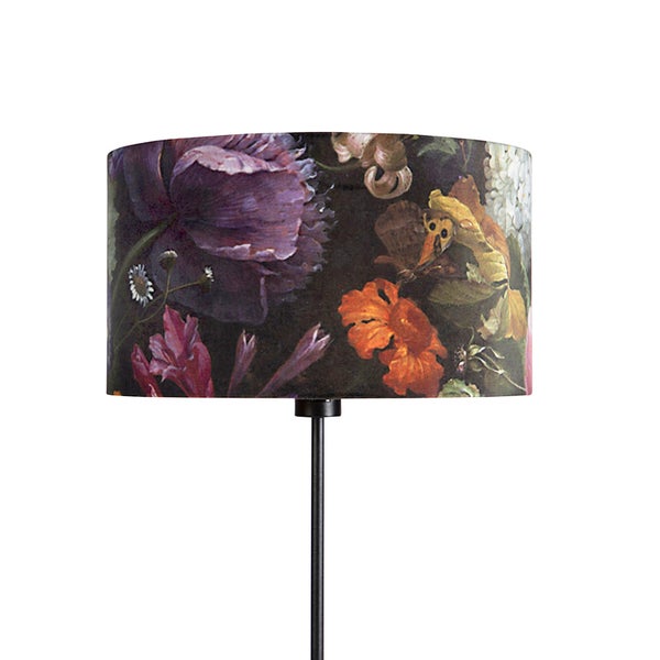 Stehleuchte schwarz mit Veloursschirm Blüten 35 cm - Parte
