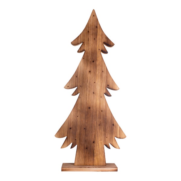Dekorativer Weihnachtsbaum aus Holz auf Sockel