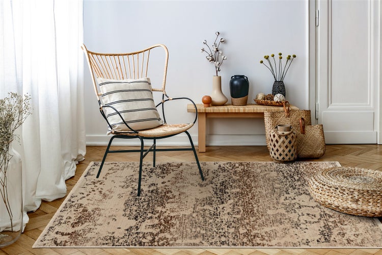 Kurzflor Teppich Caia Beige Vintage 120 x 170 cm