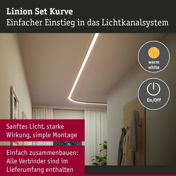 Linion Kurven Set Lichtkanalsystem mit warmweißer Beleuchtung für einfache Deckenmontage im Flur
