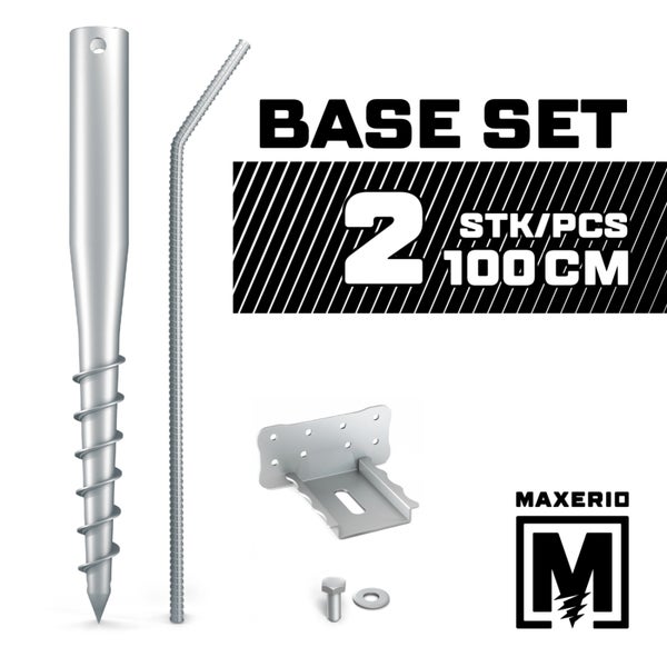 MAXERIO® 100 cm 2er Base-Set + Konsole Schraubfundament Bodenhülse Erdanker Erdschraube Einschraubhülse Erdschraubenfundament Bodenanker Schraubanker Fundament für Gartenhaus Terrasse Sauna Gewächshaus