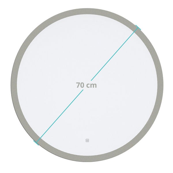 Runder LED Badezimmerspiegel mit einem Durchmesser von 70 Zentimeter und Touchschalter.