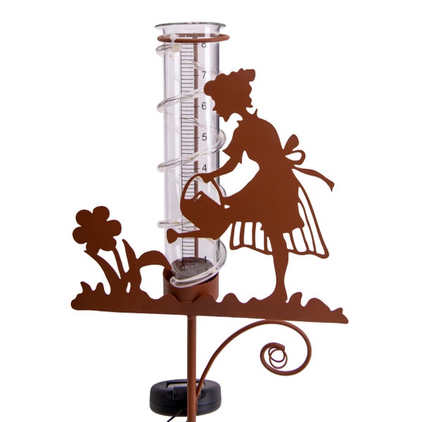 Regenmesser mit Frauensilhouette und Solarbeleuchtung für den Garten