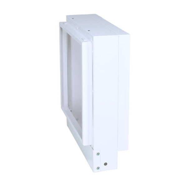 Unterputzverteiler für Elektroinstallationen aus Metall in Kastenform zur Wandmontage.