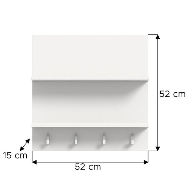 ProjektX Wandgarderobe 4 Haken 2 Regale weiß Hochglanz. 52 X 15 X 52 cm