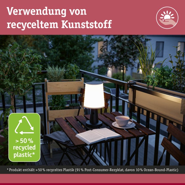 Paulmann mobile Tischleuchte Ilanga mit Solarfunktion und USB Anschluss inklusive Verpackung.