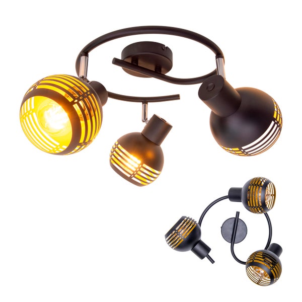 3er Wand- und Deckenrondell Spot CASCO aus Metall in Schwarz, und Gold, mit E27-Fassung,  Øca. 48 cm. Stilvolle Beleuchtung für Wohnzimmer, Esszimmer oder Küche.