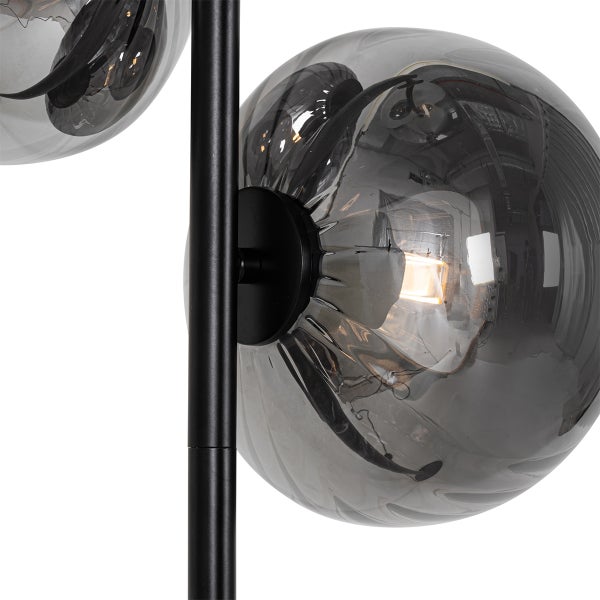 Art-Deco-Stehlampe schwarz mit Rauchglas 3-flammig – Ayesha
