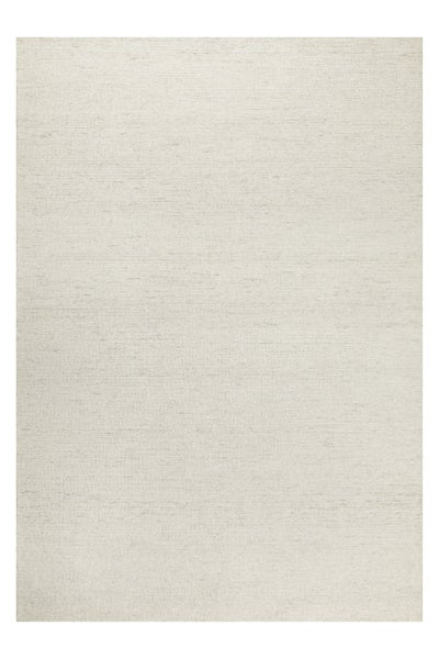 Rechteckiger gewebter Teppich mit feiner Struktur in hellem Beige.