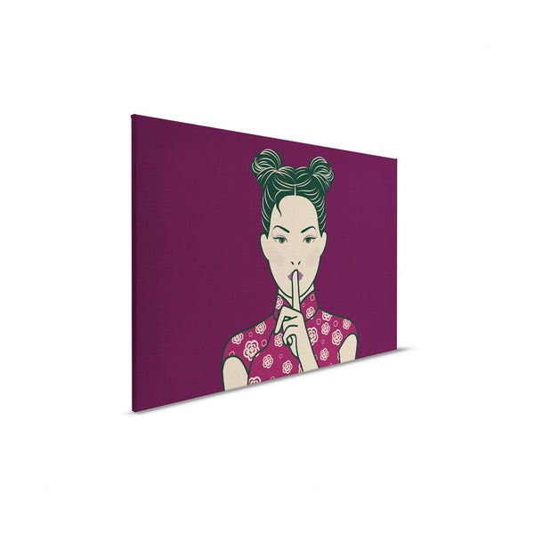 Leinwandbild mit einer Frau, die den Finger an die Lippen legt