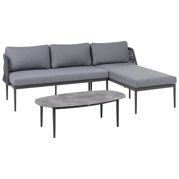 Gartensofa mit drei Sitzen, Récamiere und Tisch für den Außenbereich