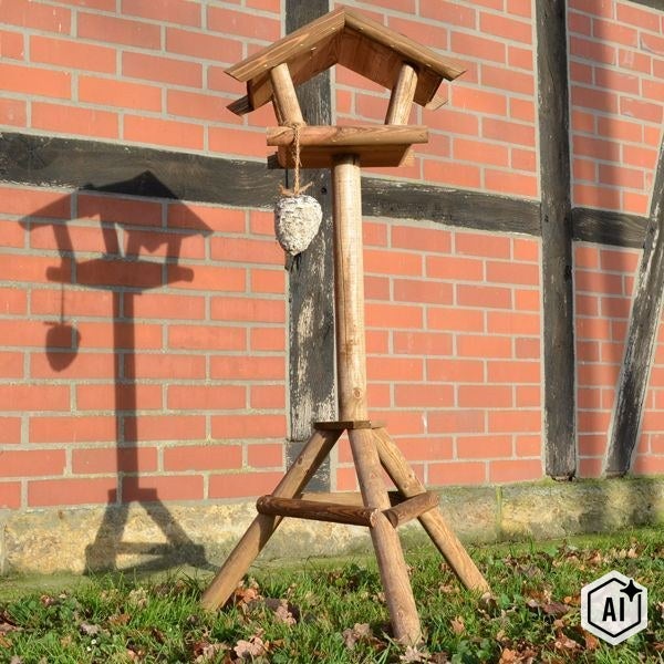 Holz Vogelfutterhaus auf Ständer mit Futtersilo für den Garten