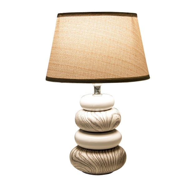 Tischleuchte mit Stoffschirm und Steinfuß