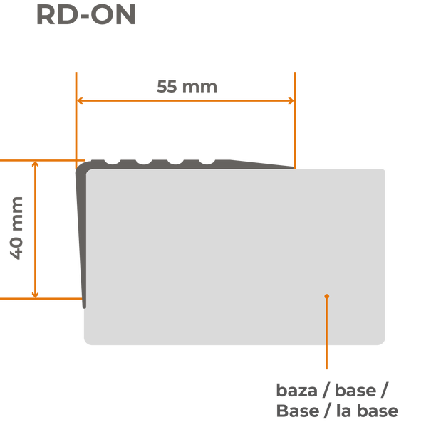 RD-ON Profil mit Maßangaben: 40 mm Höhe und 55 mm Breite