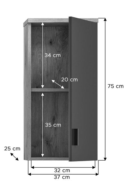 Grado Badmöbelset 140cm Eiche dekor,matt grau. 140 X 48 X 192 cm