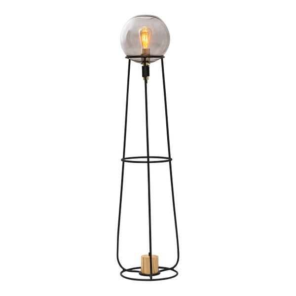 Stehleuchte STELO , moderne Stehlampe aus schwarzem Metall und Rauchglas, E27-Fassung, 128,5 cm hoch, für Esszimmer, Wohnzimmer, Diele oder Büro,