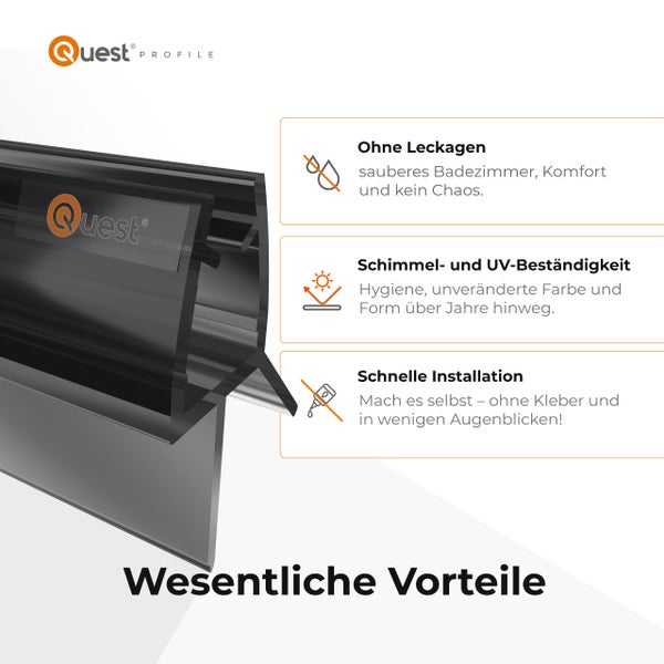 Quest Profil mit Vorteilen: keine Leckagen, Schimmelresistenz, UV-Beständigkeit und schnelle Installation